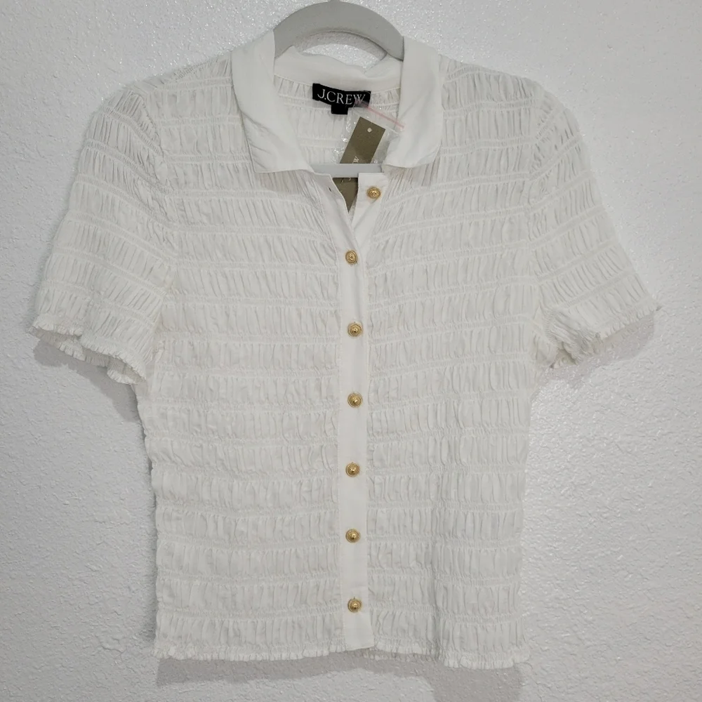 J Crew Smocked button-up shirt in cotton-blend voile NWT BU278